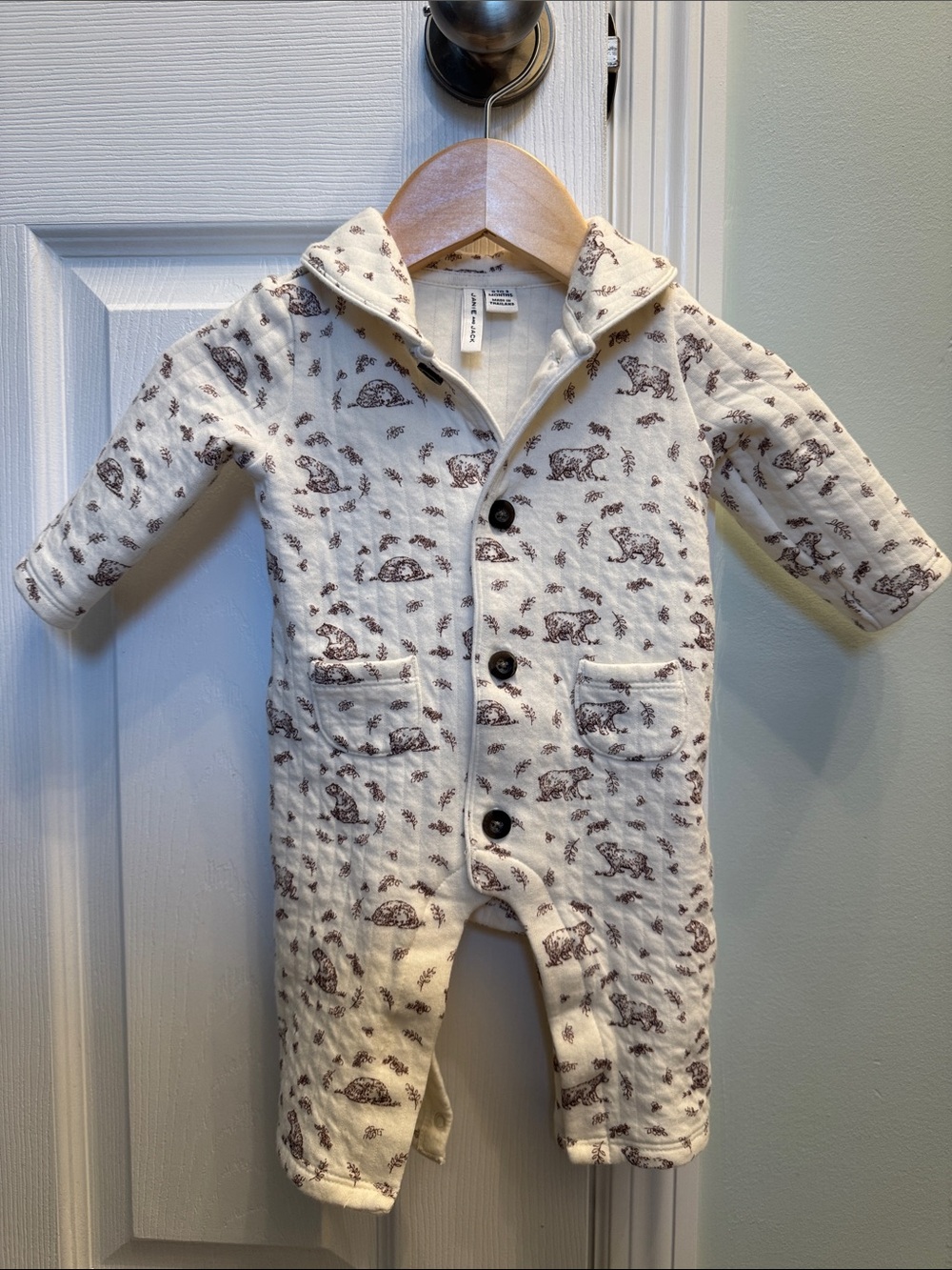 Janie and Jack Cream Quilted Bear- Print Onesie